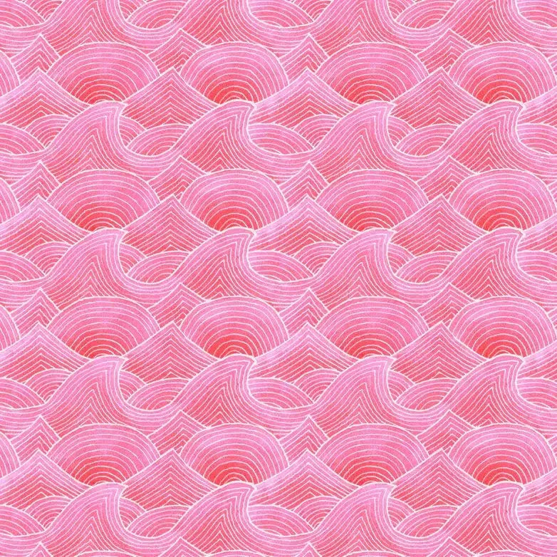 Deep Blue Sea Pink Wave Fabric