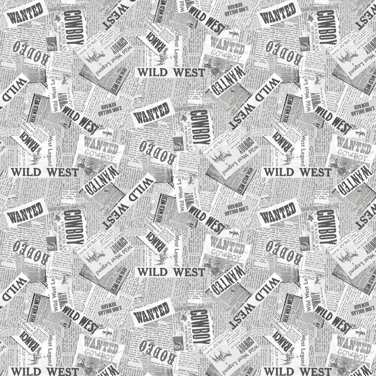 Desert Cowboy Light Grey Newspaper Digital Fabric-Windham Fabrics-My Favorite Quilt Store