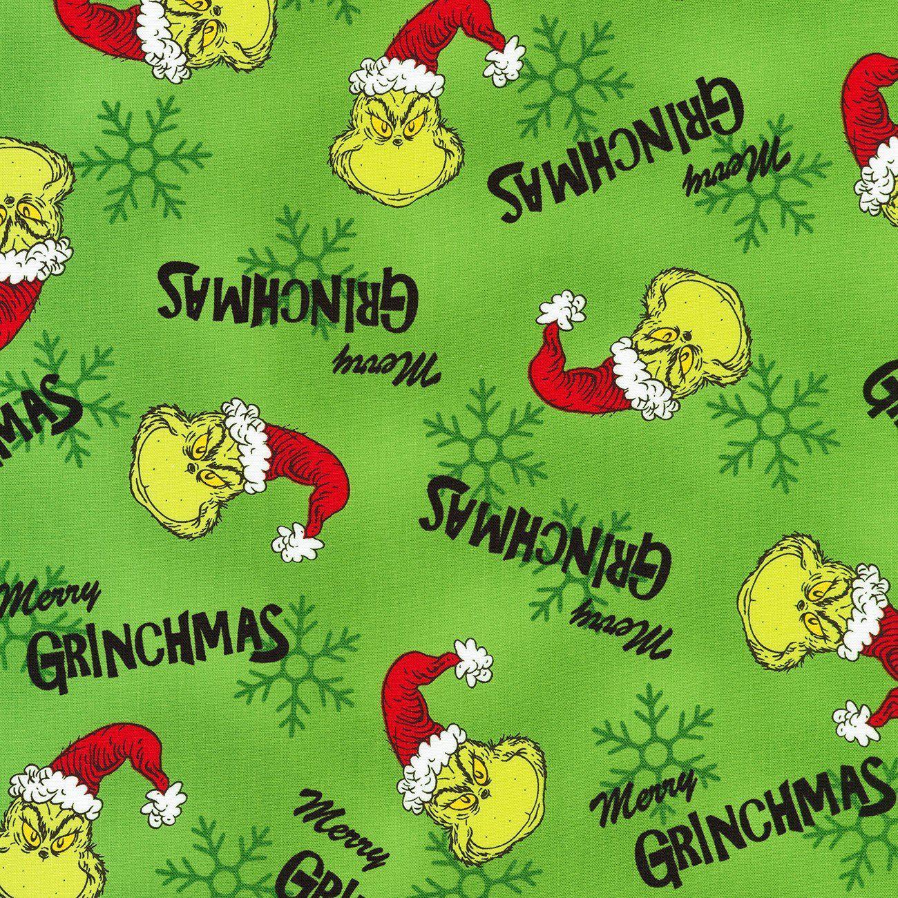 Dr. Seuss How the Grinch Stole Christmas Green Fabric