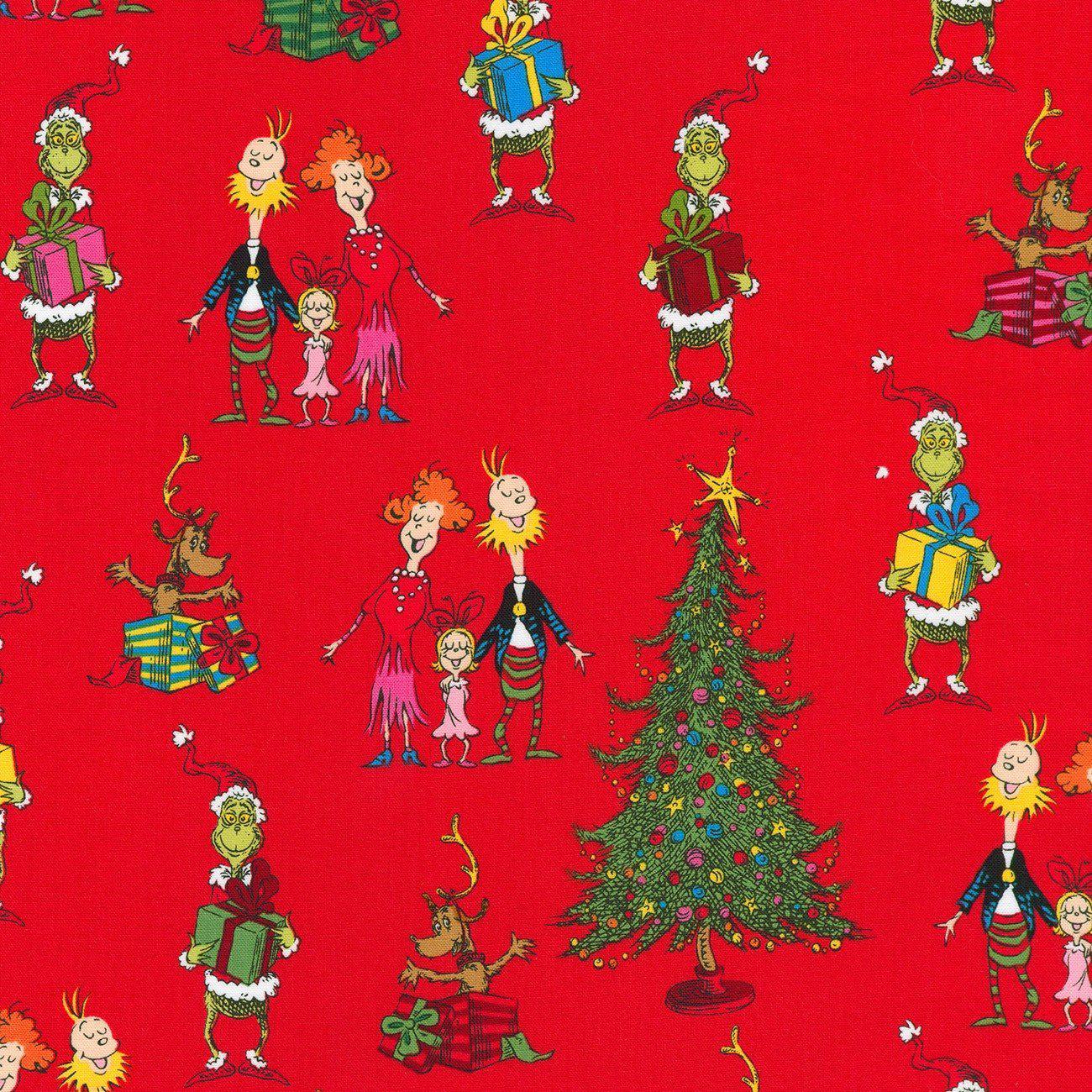 Dr. Seuss How the Grinch Stole Christmas White Fabric by Dr. Seuss