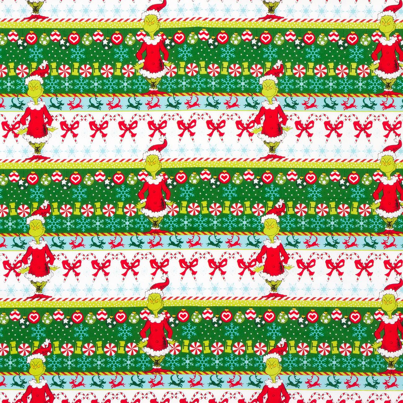 Dr. Seuss How the Grinch Stole Christmas White Border Stripe Fabric-Robert Kaufman-My Favorite Quilt Store