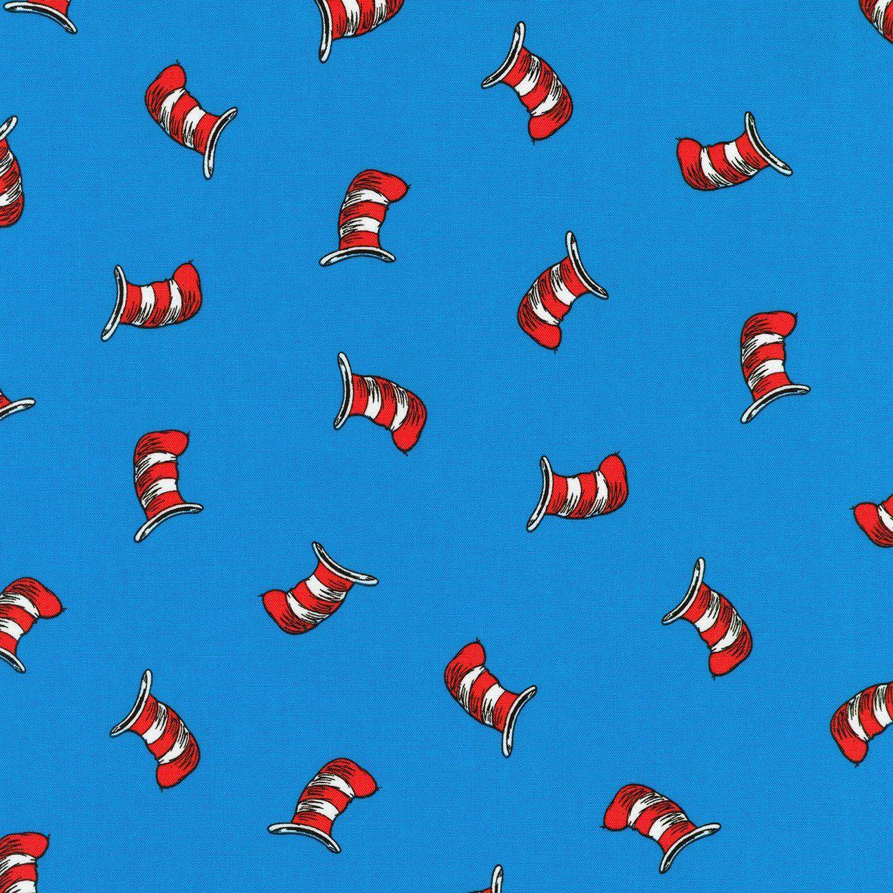 Dr. Seuss The Cat in the Hat Blue Hat Toss Fabric-Robert Kaufman-My Favorite Quilt Store