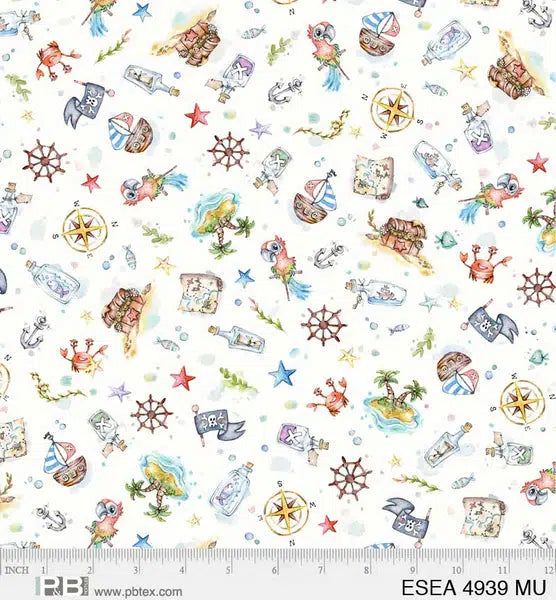 Enchanted Seas Pirates White Pirate Toss Fabric-P & B Textiles-My Favorite Quilt Store