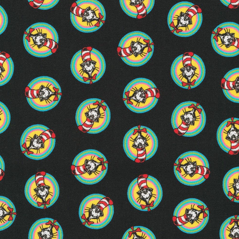 Express Yourself Black Cat Circles Fabric