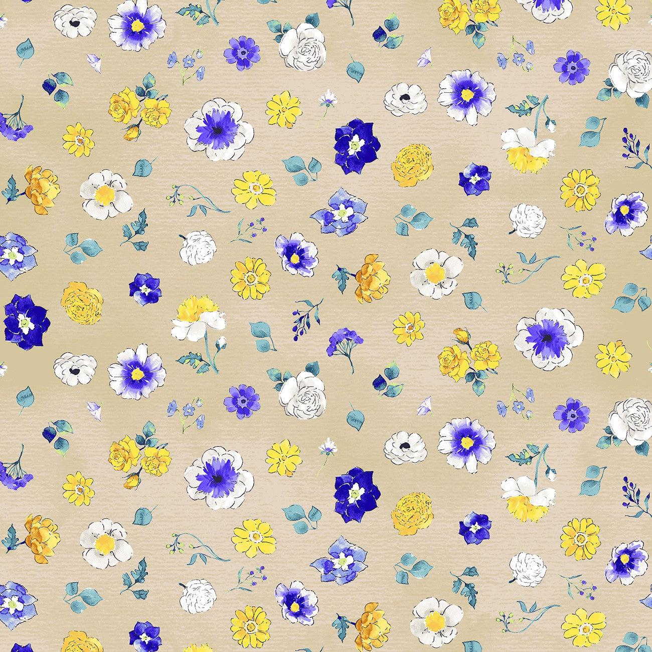 Faith Khaki Tossed Flowers Fabric