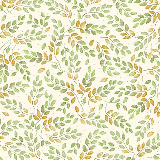 Falling Gnomes Cream Leafy Sprigs Fabric-Benartex Fabrics-My Favorite Quilt Store
