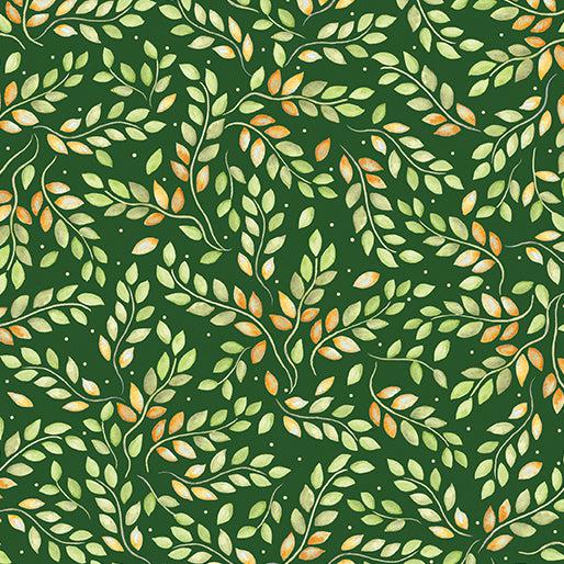 Falling Gnomes Green Leafy Sprigs Fabric