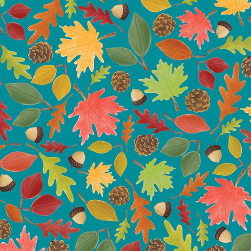 Falling Gnomes Teal Leafy Fall Fun Fabric-Benartex Fabrics-My Favorite Quilt Store