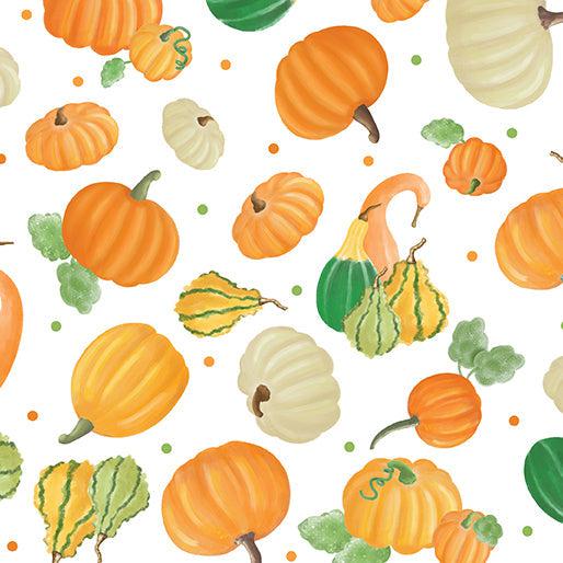 Falling Gnomes White Pumpkins & Gourds Fabric-Benartex Fabrics-My Favorite Quilt Store