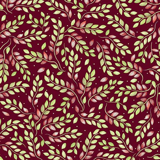 Falling Gnomes Wine Leafy Sprigs Fabric-Benartex Fabrics-My Favorite Quilt Store