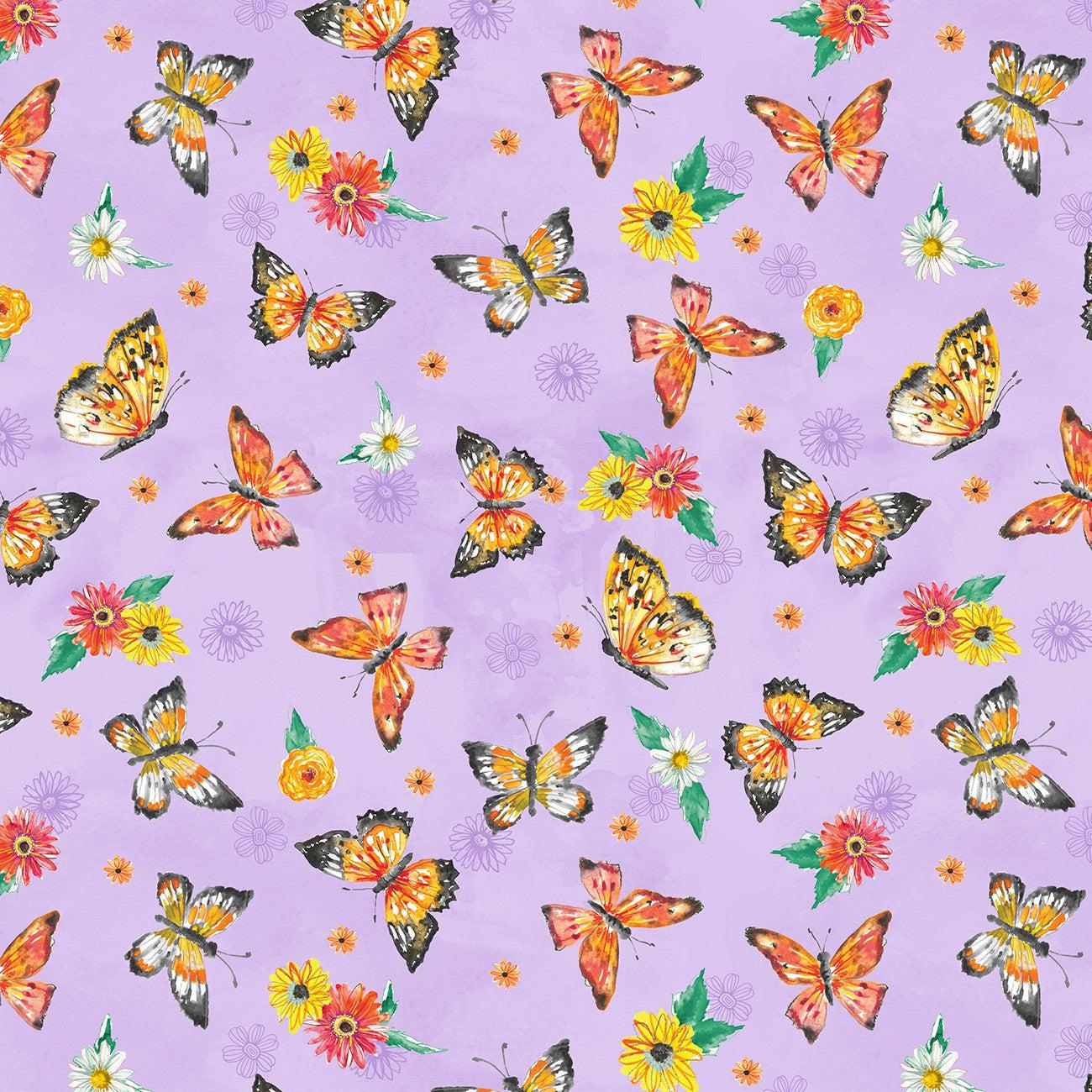 Fanciful Flight  Purple Butterfly Toss Fabric