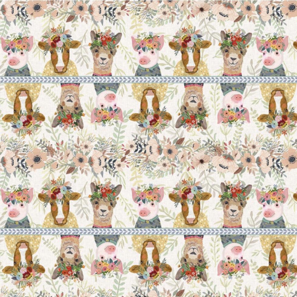 Farm Friends Ivory Farm Arrangement Fabric