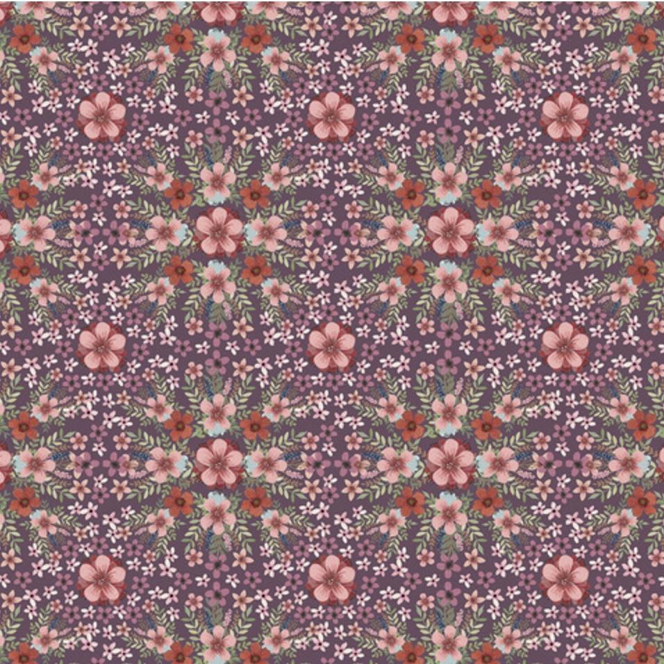 Farm Friends Plum Farm Floral Fabric