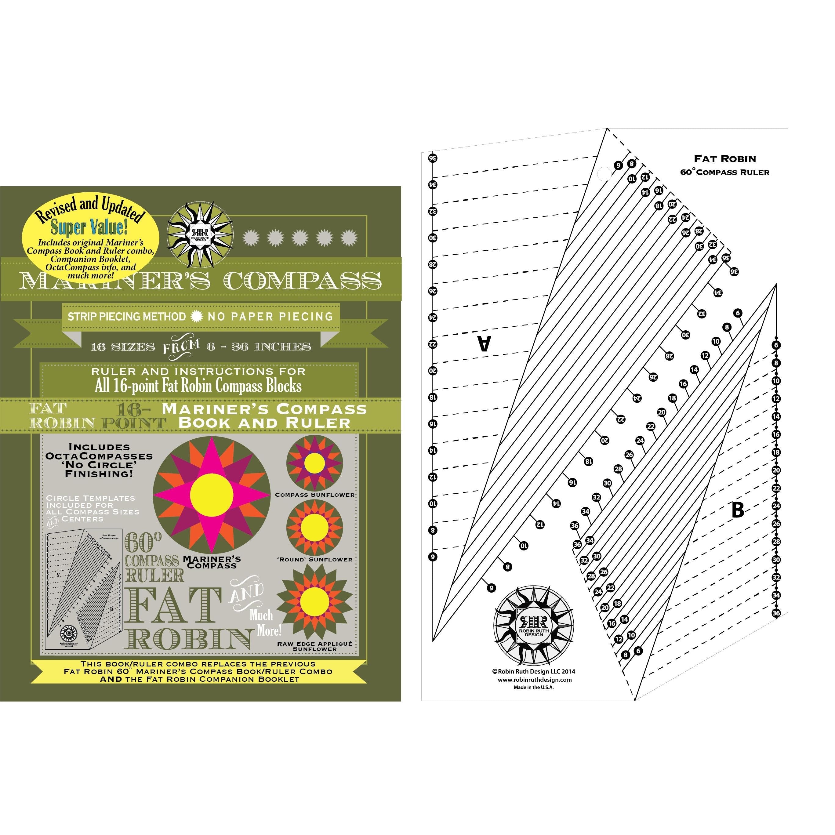 Fat Robin 16 Point Mariner's Compass Book and Ruler Combo-Robin Ruth Design-My Favorite Quilt Store