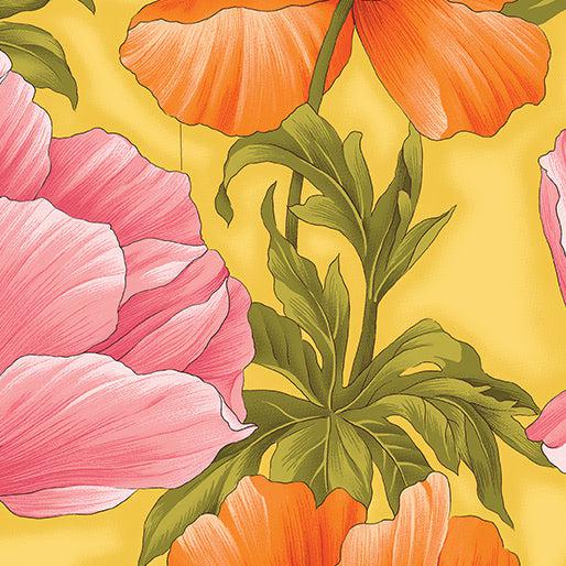 Flower Festival 2 Poppies Sunshine Pink Fabric-Benartex Fabrics-My Favorite Quilt Store