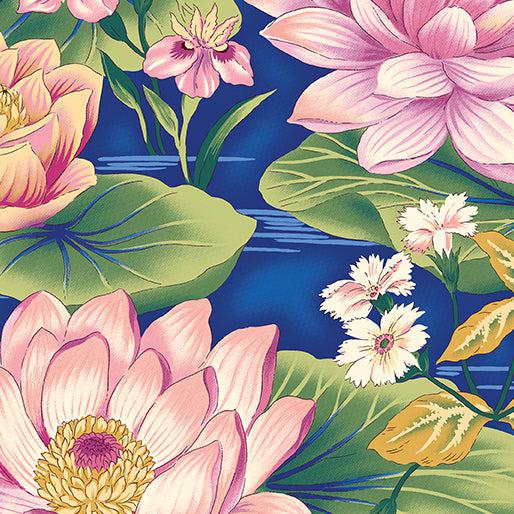 Flower Festival 2 Water Lillies Blue Plum Fabric-Benartex Fabrics-My Favorite Quilt Store