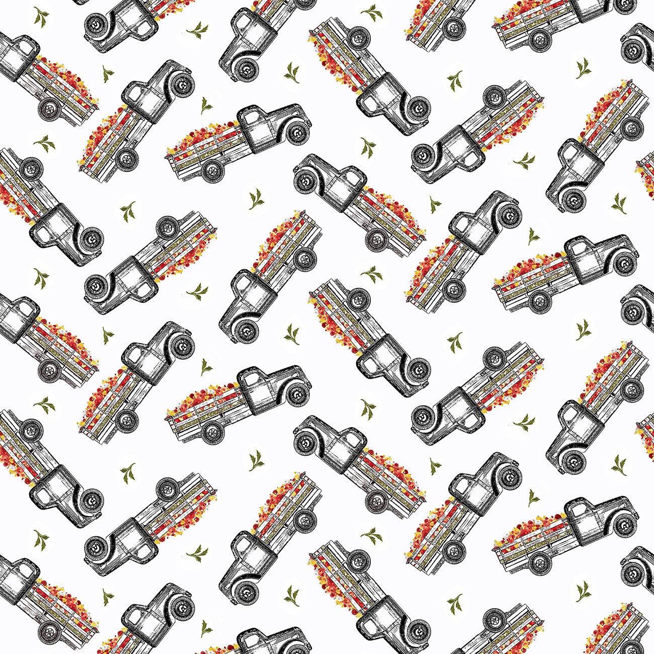 Flower Market White Multi Tossed Truck Fabric