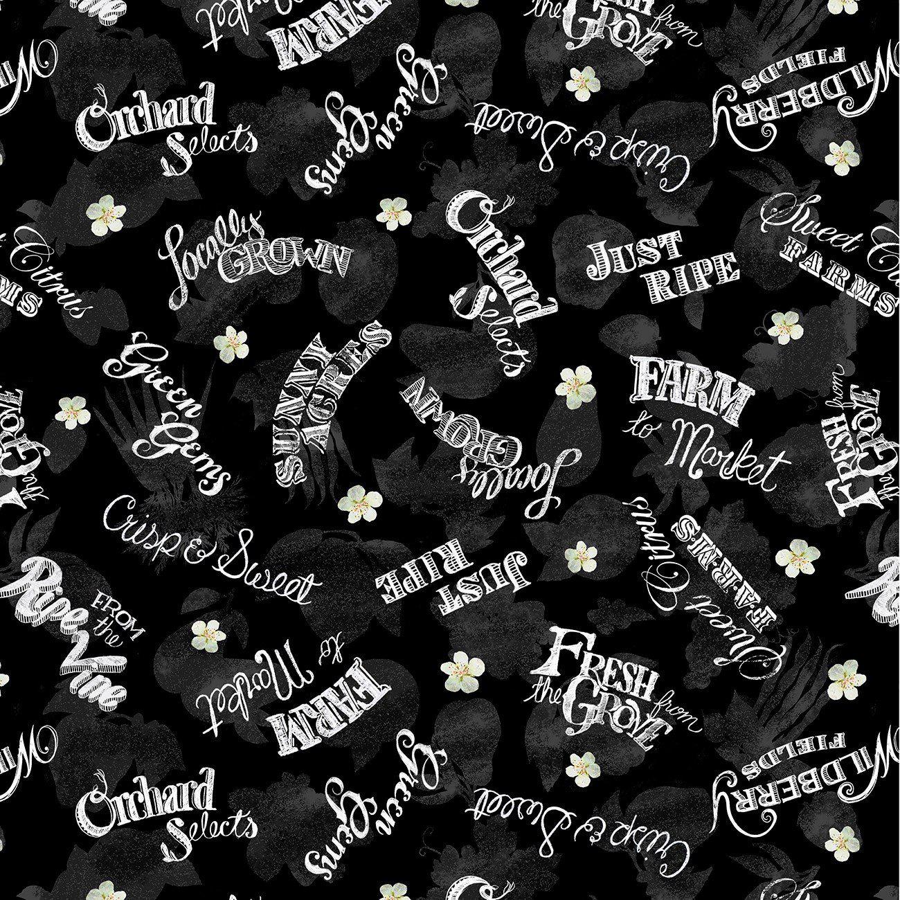 Fresh from the Grove Black Word Toss Fabric