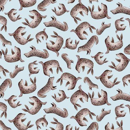 Frosty Fun Blue Playful Leopard Seals Fabric