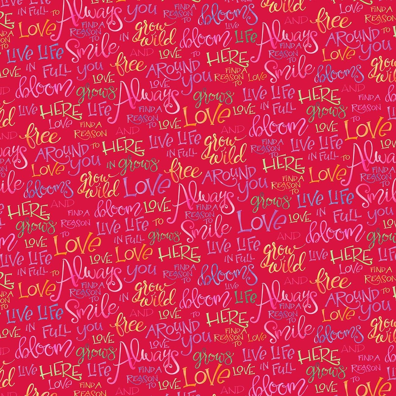 Full Bloom Red Writing Fabric-P & B Textiles-My Favorite Quilt Store