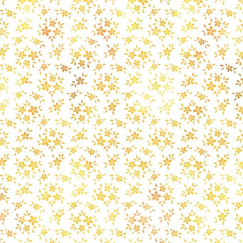 Garden of Dreams Gold Floral on White Fabric