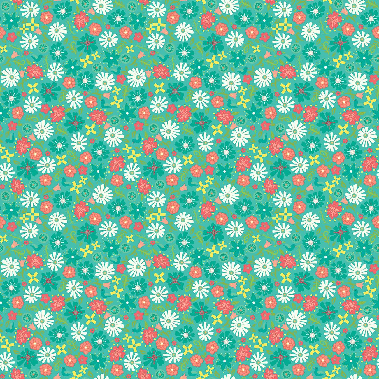 Gingham Cottage Seaglass Small Floral Fabric