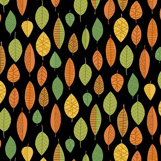 Give Thanks Black Leaves Fabric