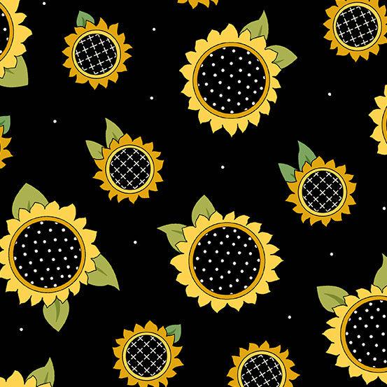 Give Thanks Black Sunflower Fabric by Kim Schaefer - Andover