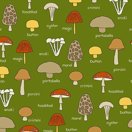 Give Thanks Green Mushrooms Fabric