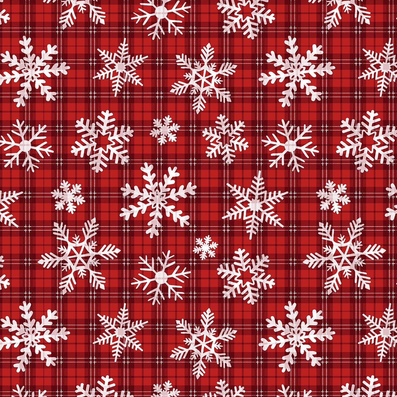 Gnome for the Holidays Red Snowflakes On Plaid Fabric-Timeless Treasures-My Favorite Quilt Store