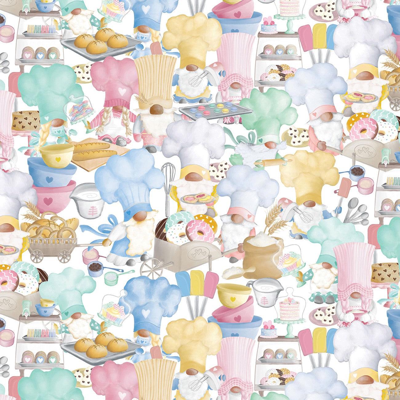 Gnomebody Bakes It Better Multi Busy Baking Gnomes Fabric