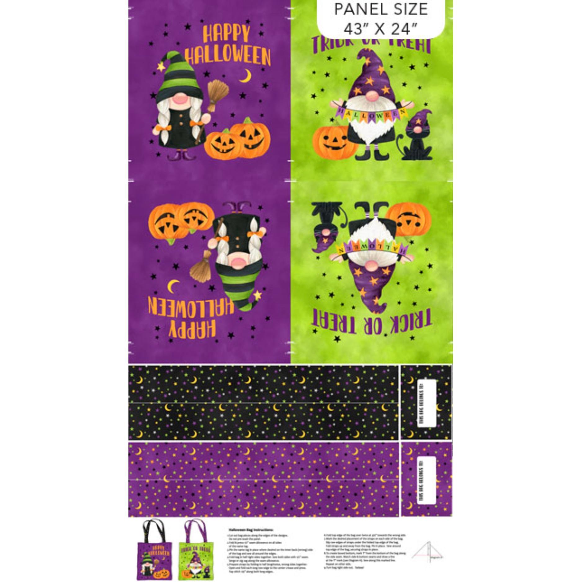 Gnomes Night Out Trick or Treat Bag Panel 24"x 43/44"-Northcott Fabrics-My Favorite Quilt Store