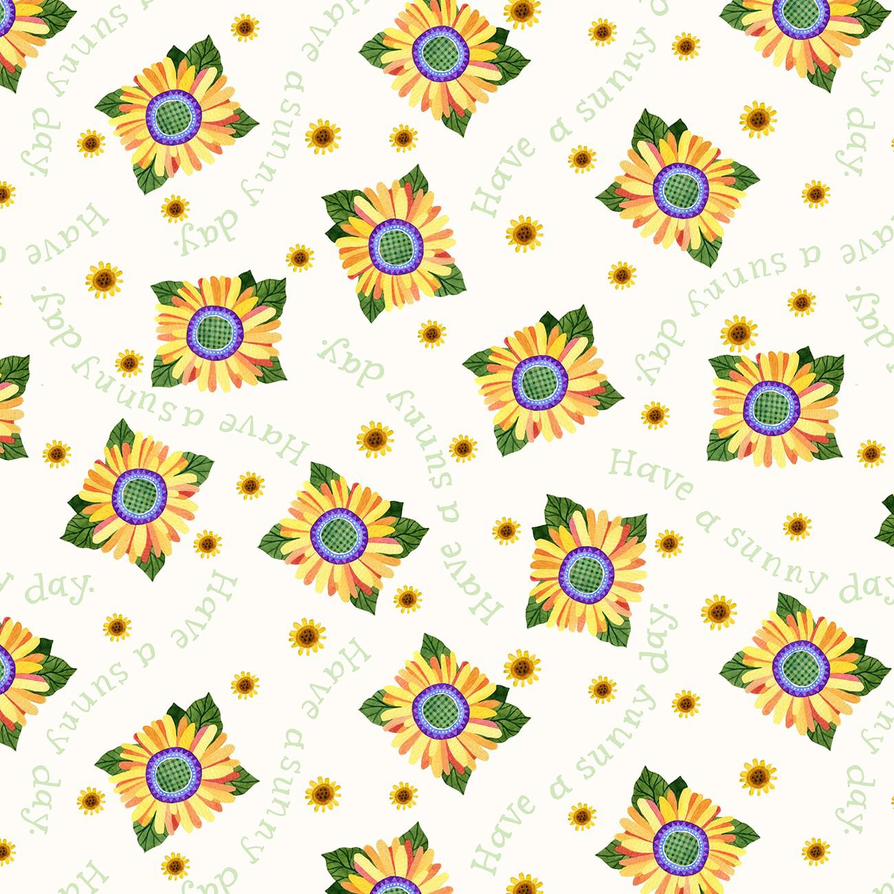 Gourmet to Go White Sun Flowers Fabric-P & B Textiles-My Favorite Quilt Store