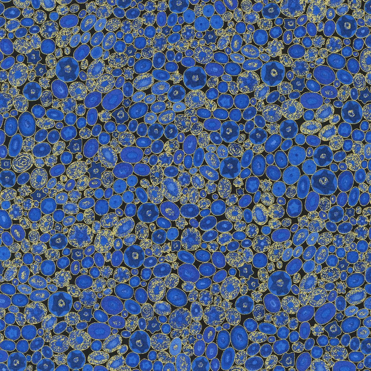 Gustav Klimt Sapphire Metallic Circles Fabric