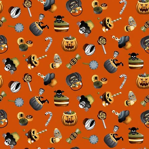 Halloween Ball Orange Scary Treats Fabric