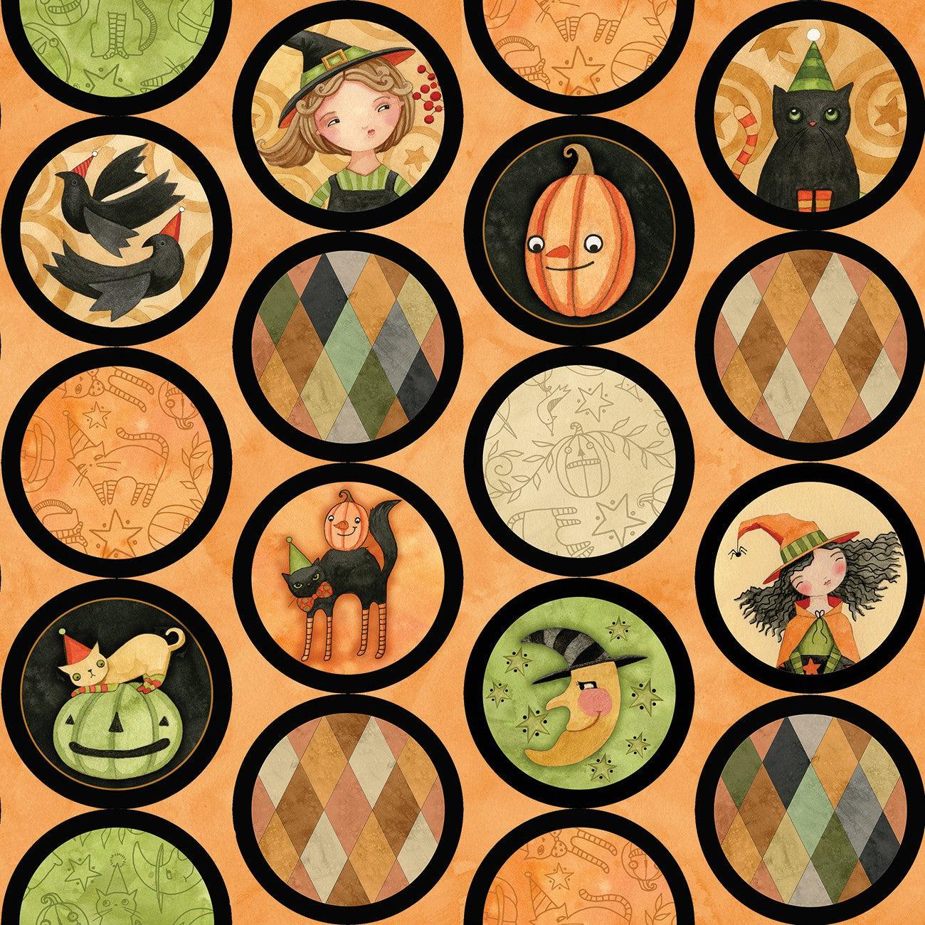 Halloween Whimsy Circles Orange Digital Fabric