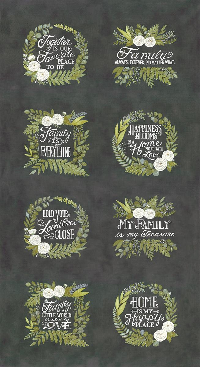 Happiness Blooms Slate Floral Family Panel 24"x 44/45"-Moda Fabrics-My Favorite Quilt Store