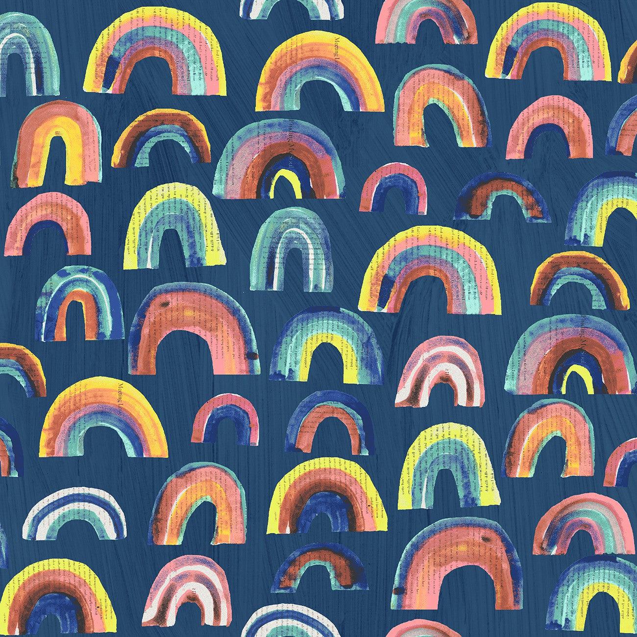 Happy Indigo Paper Rainbows Fabric