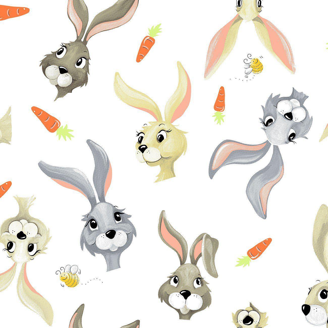 Harold the Hare White Harold & Carrots Fabric