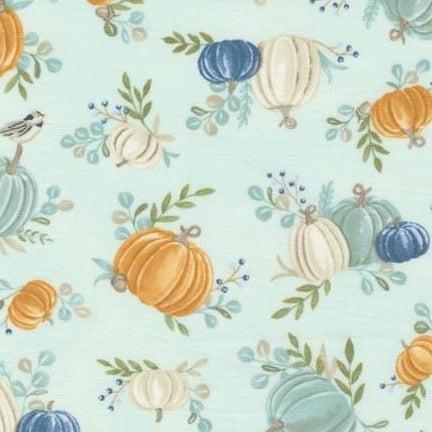 Harvest Wishes Aqua All Over Fall Pumpkins Fabric