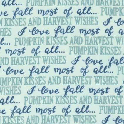 Harvest Wishes Aqua Fall Words Fabric-Moda Fabrics-My Favorite Quilt Store