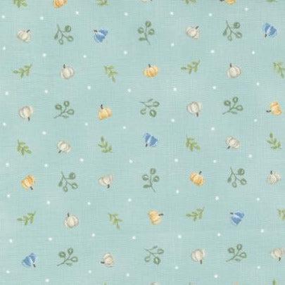 Harvest Wishes Aqua Tossed Tiny Pumpkins Fabric