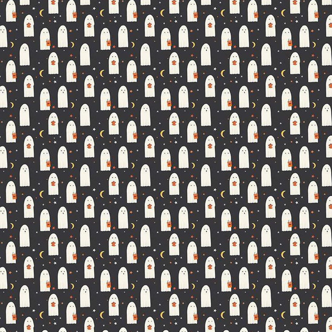 Hey Bootiful Glow in the Dark Charcoal Sheet Ghosts Fabric-Riley Blake Fabrics-My Favorite Quilt Store