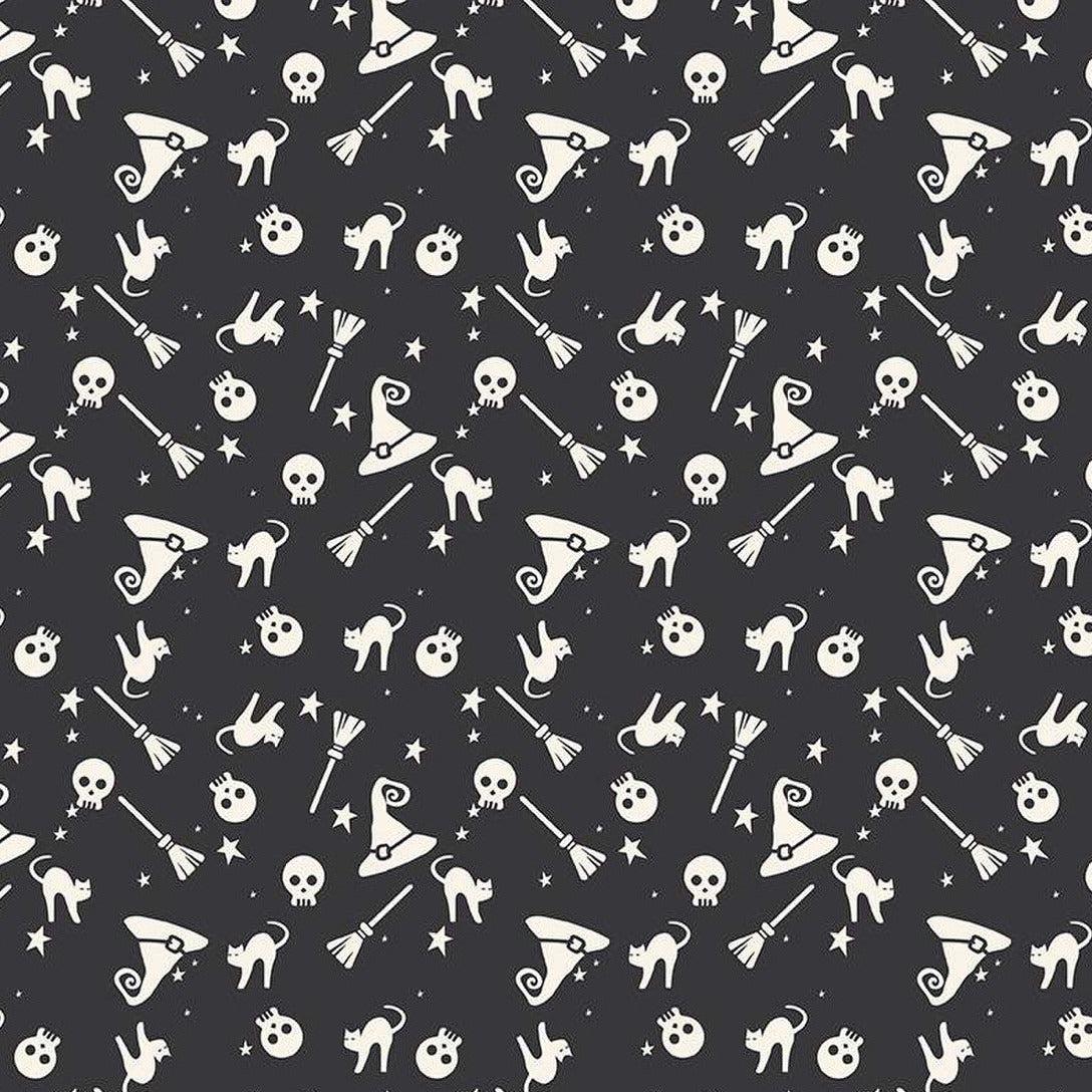 Hey Bootiful Glow in the Dark Charcoal Witch Icons Fabric-Riley Blake Fabrics-My Favorite Quilt Store