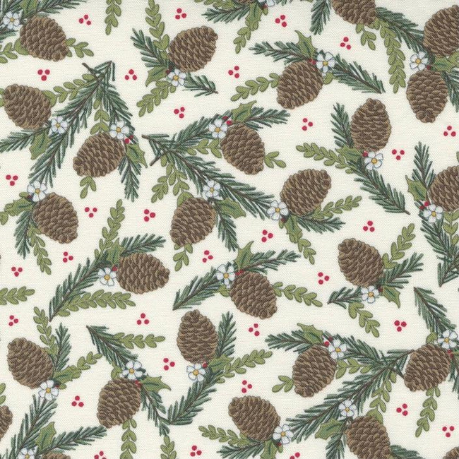 Holly Berry Tree Farm White Pinecones Fabric by Deb Strain - Moda ...