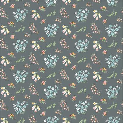 Hollyhock Lane Grey Bloom Floral Fabric