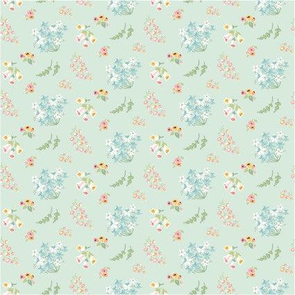 Hollyhock Lane Mint Floral Bloom Fabric-Poppie Cotton-My Favorite Quilt Store