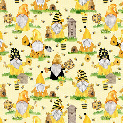 BEES BUMBLE BEE CUTE HEARTS YELLOW BLACK WHITE COTTON FABRIC BTHY