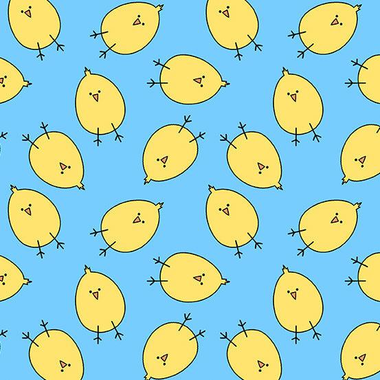 Hoppy Easter Blue Baby Chicks Fabric-Andover-My Favorite Quilt Store