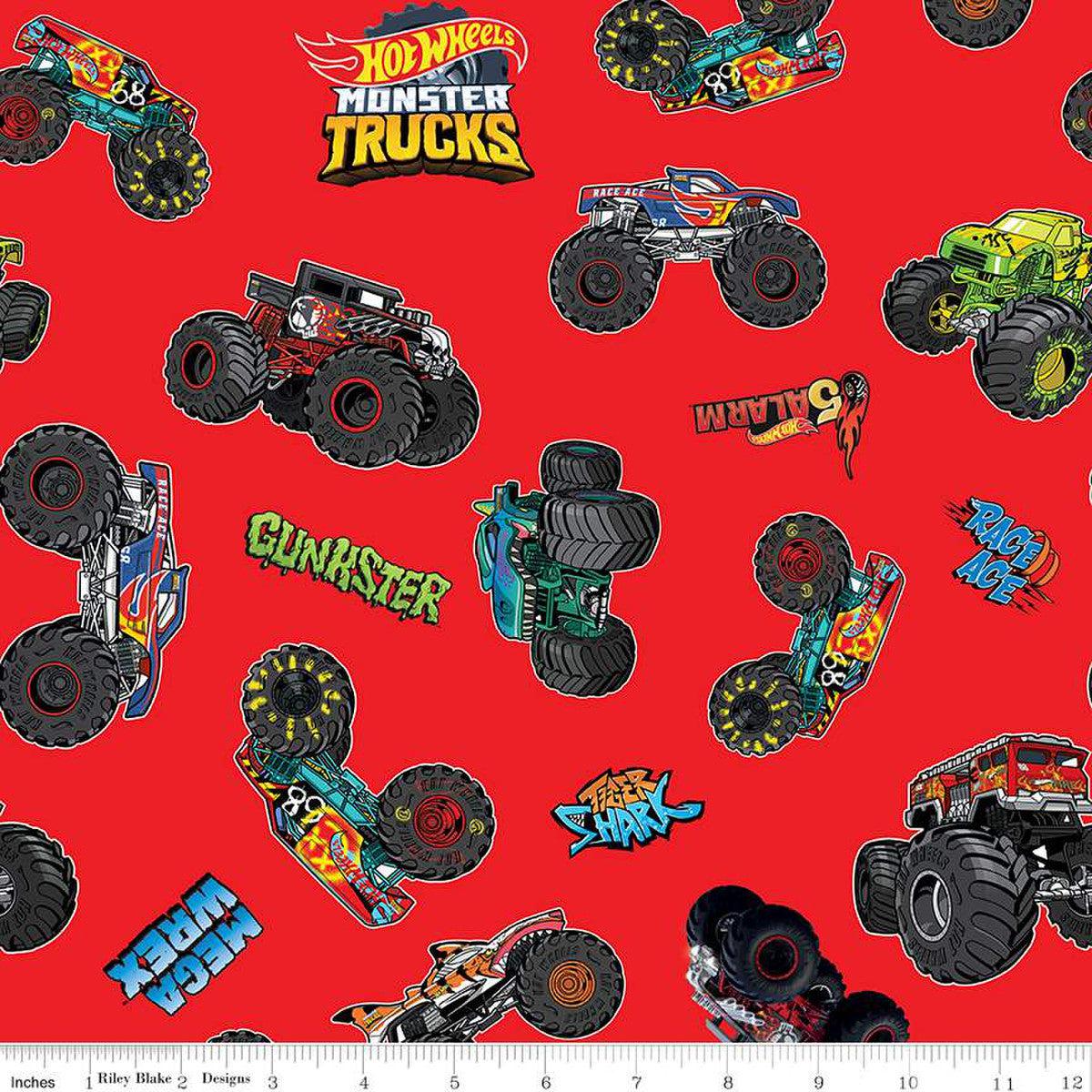 Hot Wheels Monster Trucks Red Main Fabric - Riley Blake Fabrics